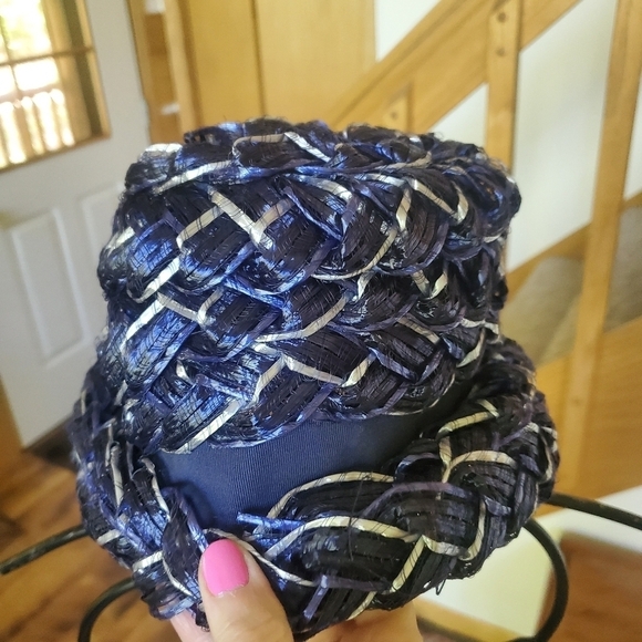 Vintage Original Roberta Bernays Blue Hat with Ribbon - Picture 3 of 10